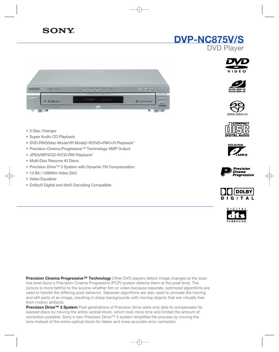 Sony DVP-NC875S User Manual | 2 pages