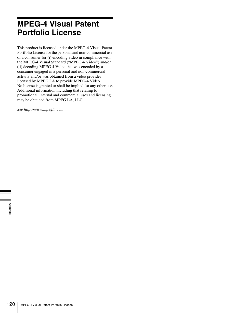 Mpeg-4 visual patent portfolio license | Sony PDW-F70 User Manual | Page 120 / 126