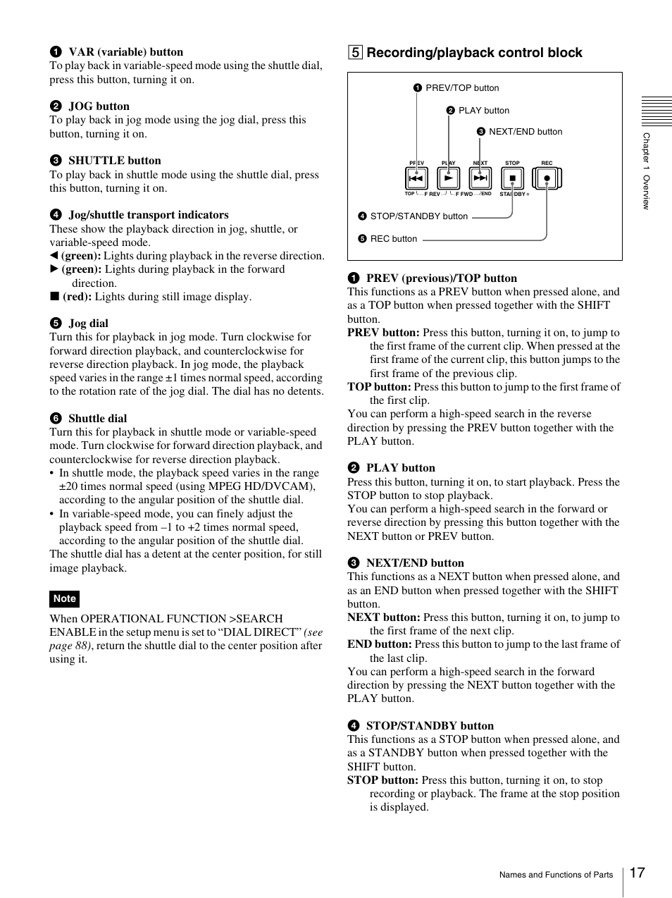 5 recording/playback control block | Sony PDW-F70 User Manual | Page 17 / 126