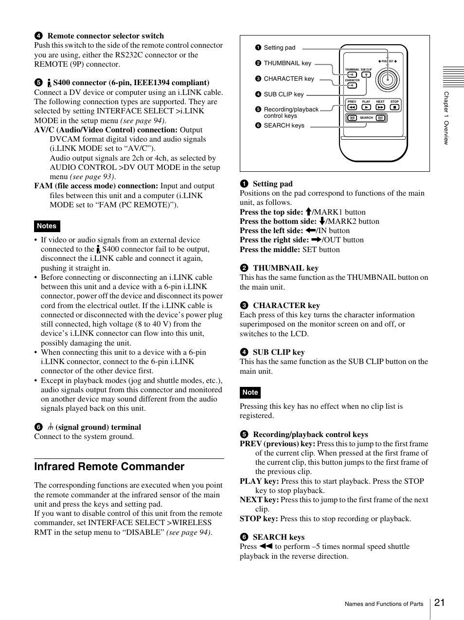 Infrared remote commander | Sony PDW-F70 User Manual | Page 21 / 126