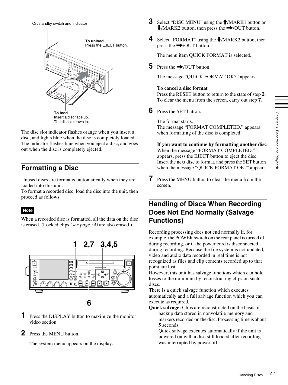 Formatting a disc, Functions) | Sony PDW-F70 User Manual | Page 41 / 126