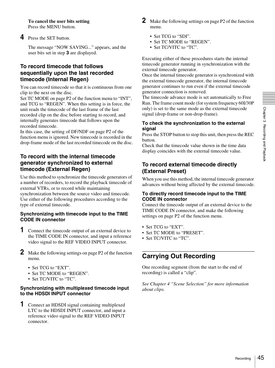 Carrying out recording | Sony PDW-F70 User Manual | Page 45 / 126