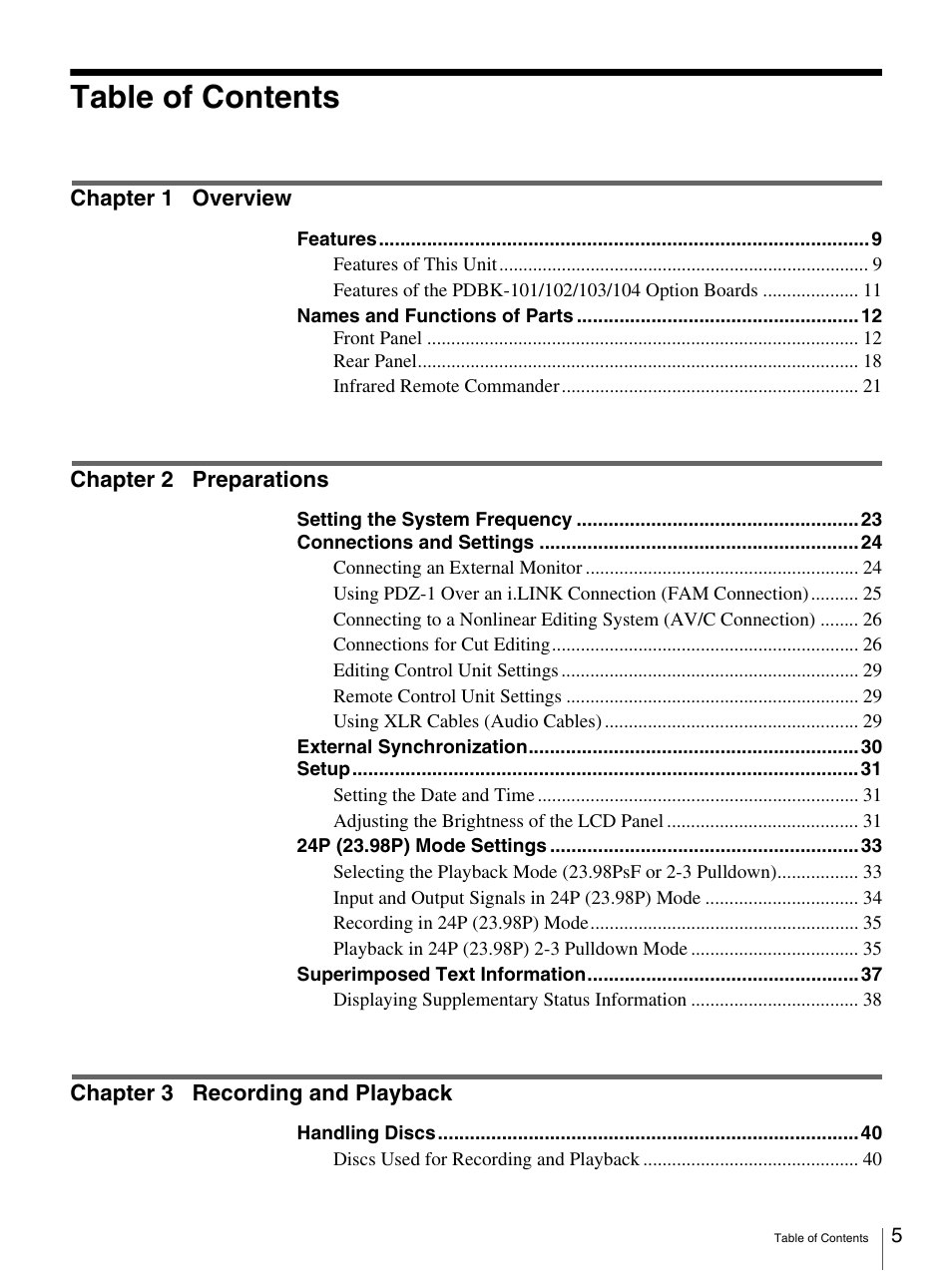 Sony PDW-F70 User Manual | Page 5 / 126