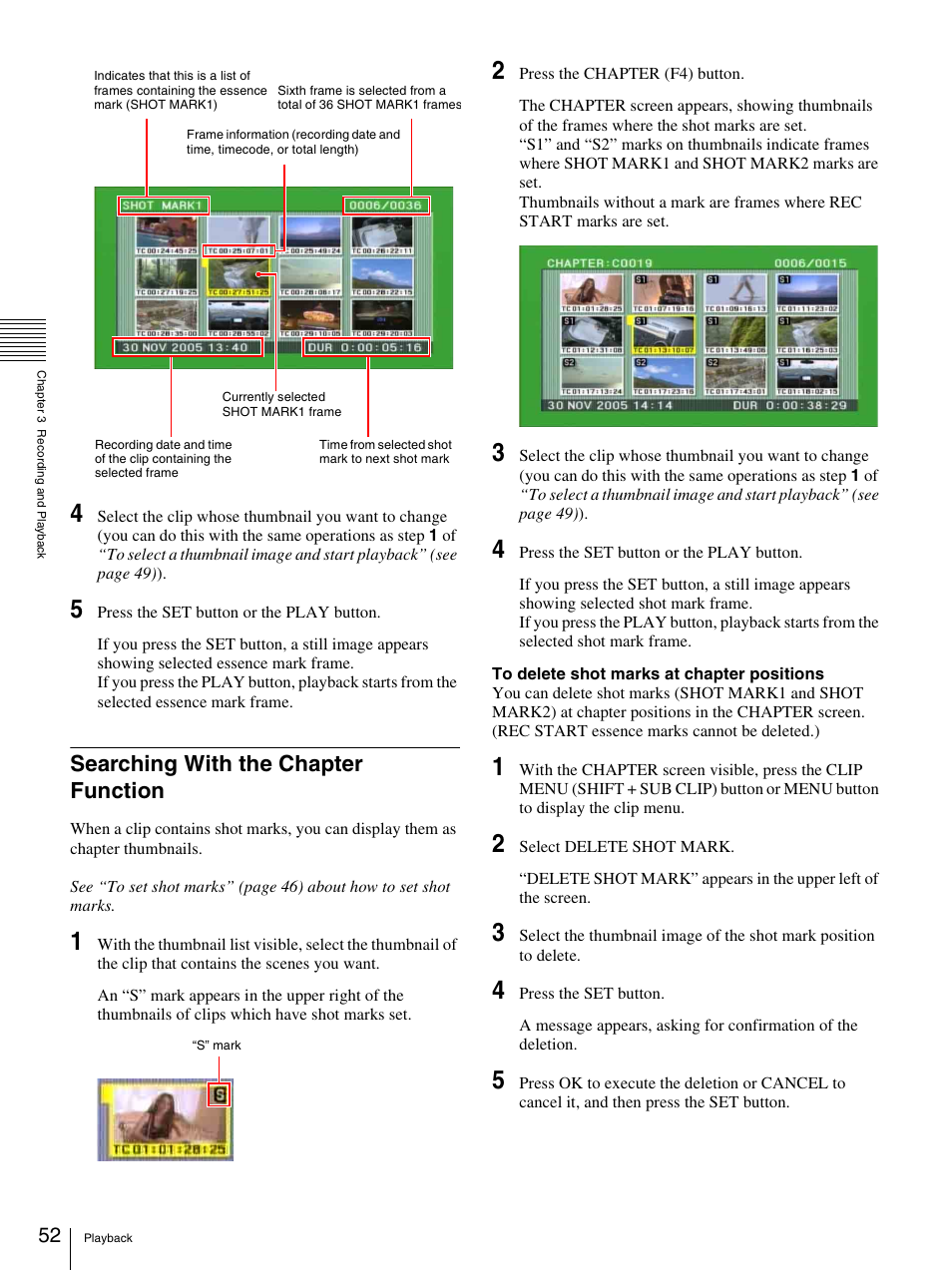 Searching with the chapter function | Sony PDW-F70 User Manual | Page 52 / 126
