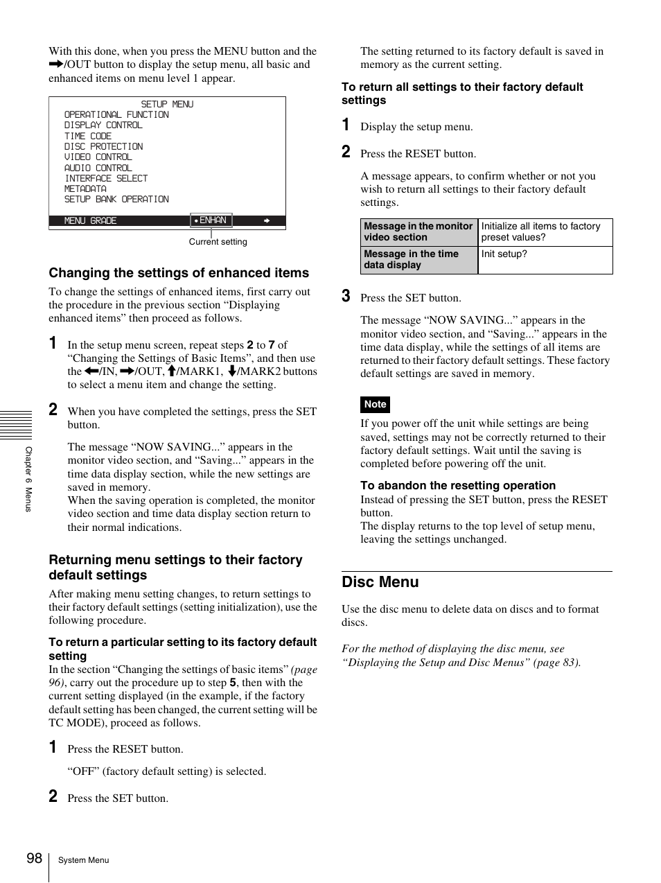 Disc menu | Sony PDW-F70 User Manual | Page 98 / 126