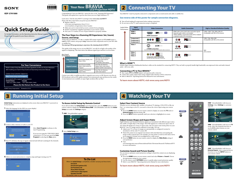 Sony KDF-37H1000 User Manual | 2 pages