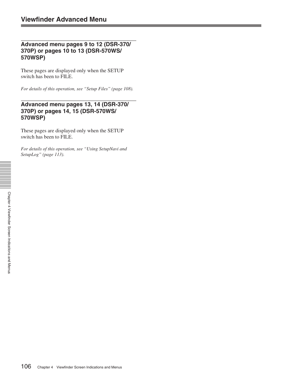 Viewfinder advanced menu | Sony 570WSPL User Manual | Page 106 / 160