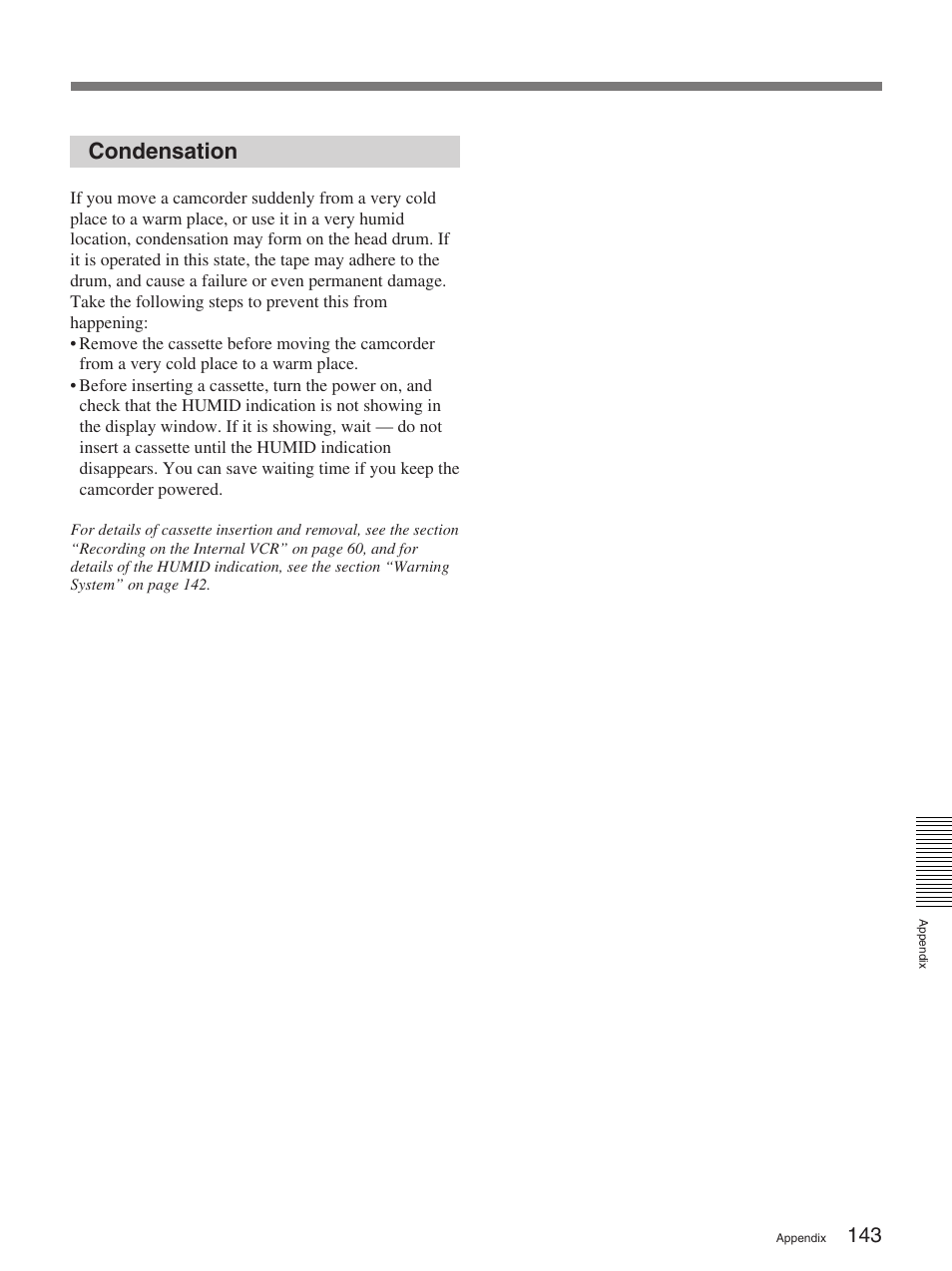 Condensation | Sony 570WSPL User Manual | Page 143 / 160