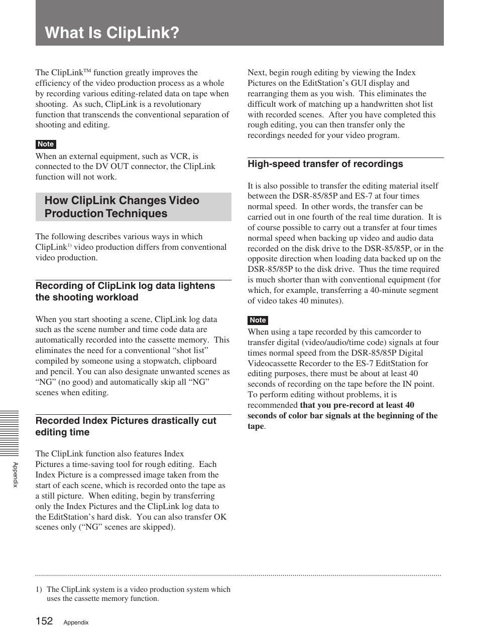 What is cliplink, How cliplink changes video production techniques | Sony 570WSPL User Manual | Page 152 / 160