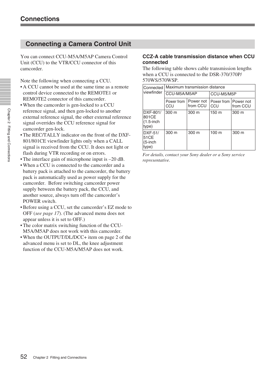 Connecting a camera control unit, Connections | Sony 570WSPL User Manual | Page 52 / 160