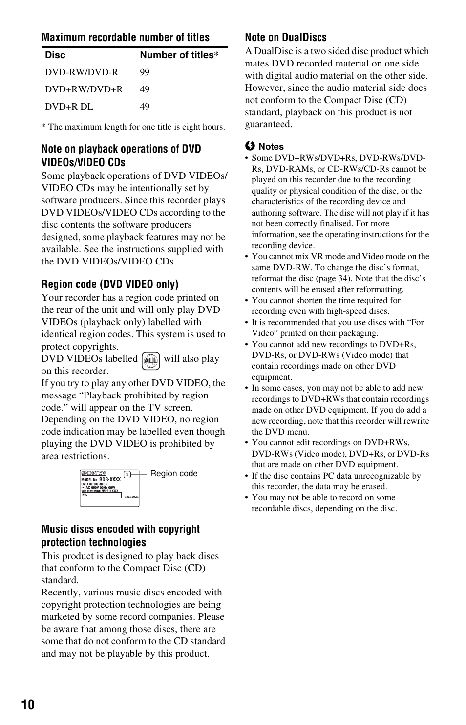 Sony RDR-GXD360 User Manual | Page 10 / 108