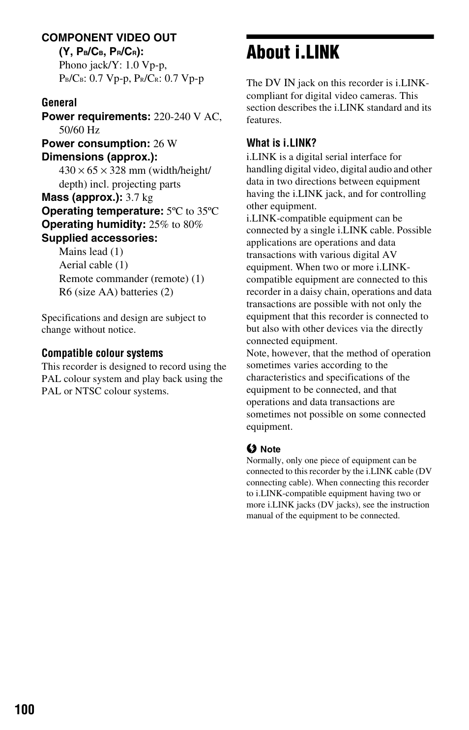 About i.link | Sony RDR-GXD360 User Manual | Page 100 / 108