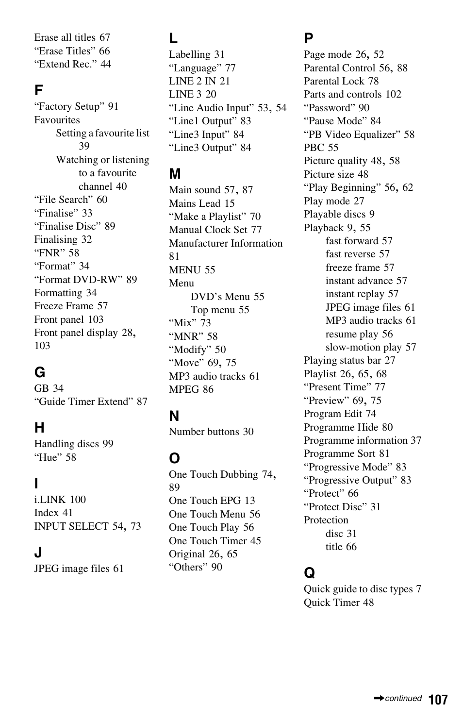 Sony RDR-GXD360 User Manual | Page 107 / 108