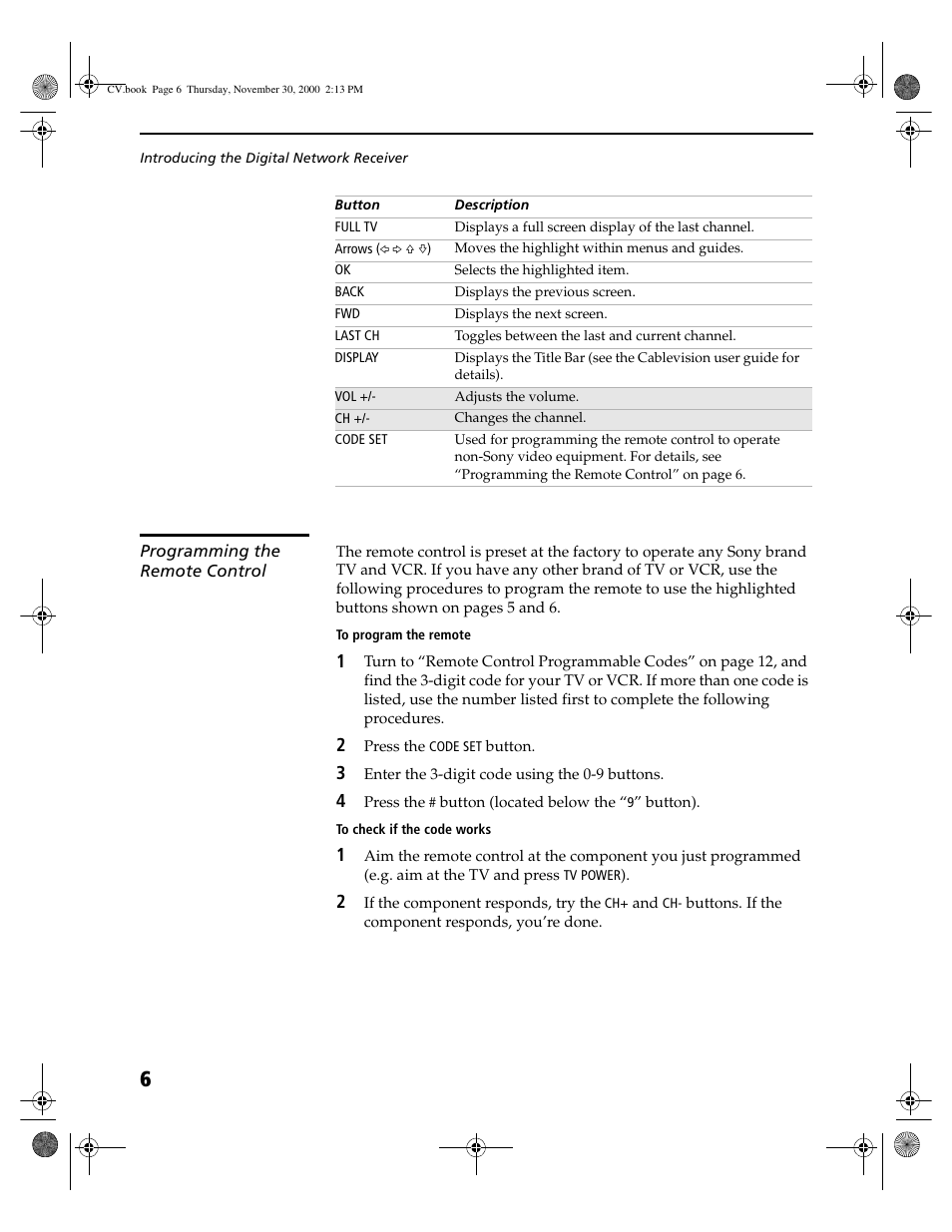 Programming the remote control | Sony DHG-M55CV User Manual | Page 12 / 38