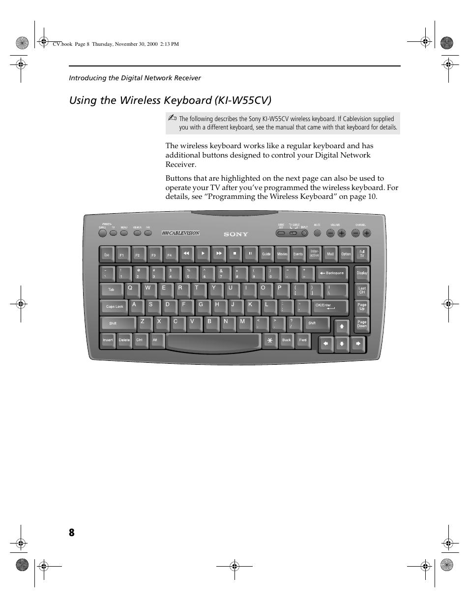 Using the wireless keyboard (ki-w55cv), 8using the wireless keyboard, Ki-w55cv) | Sony DHG-M55CV User Manual | Page 14 / 38