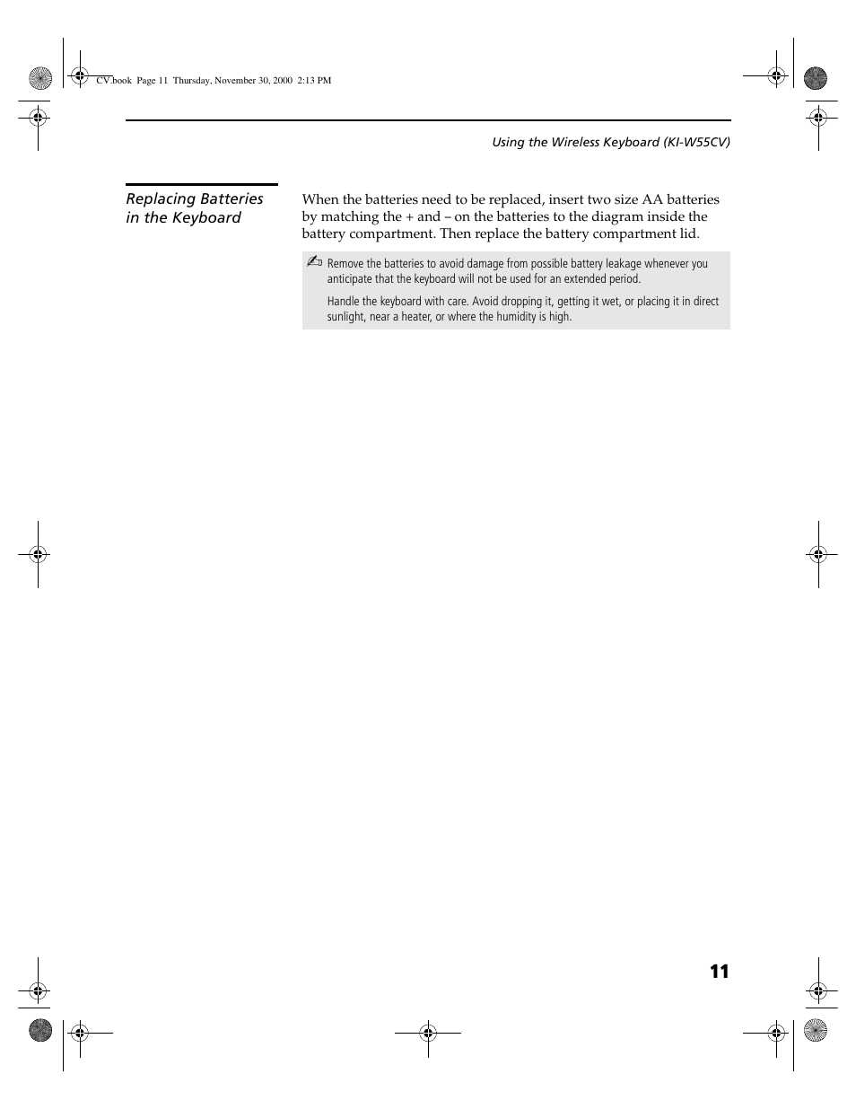 Replacing batteries in the keyboard | Sony DHG-M55CV User Manual | Page 17 / 38