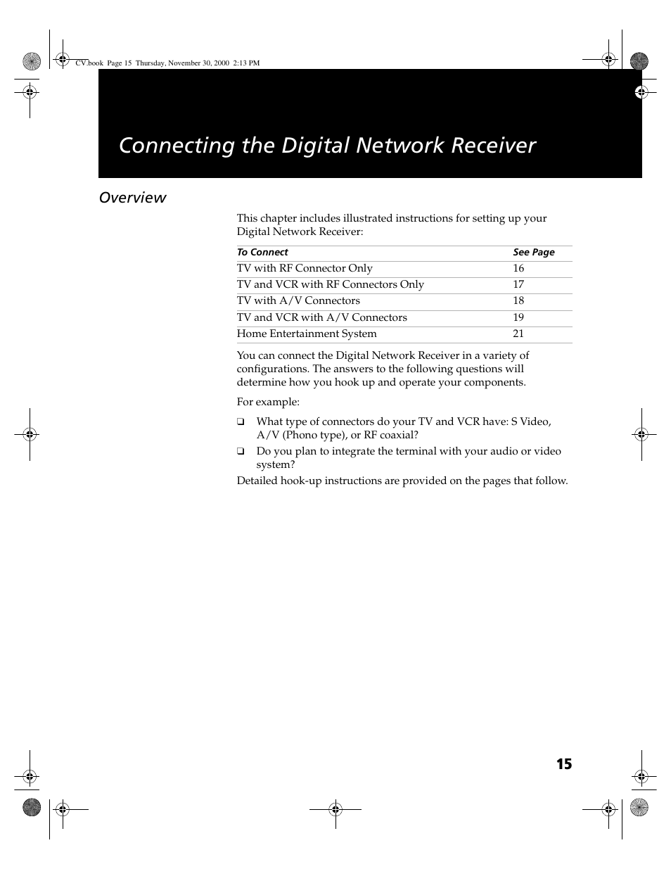 Connecting the digital network receiver, Overview, Connecting the digital network receiver overview | Sony DHG-M55CV User Manual | Page 21 / 38