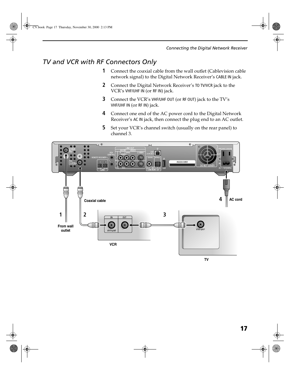 Tv and vcr with rf connectors only, 17 tv and vcr with rf connectors only | Sony DHG-M55CV User Manual | Page 23 / 38