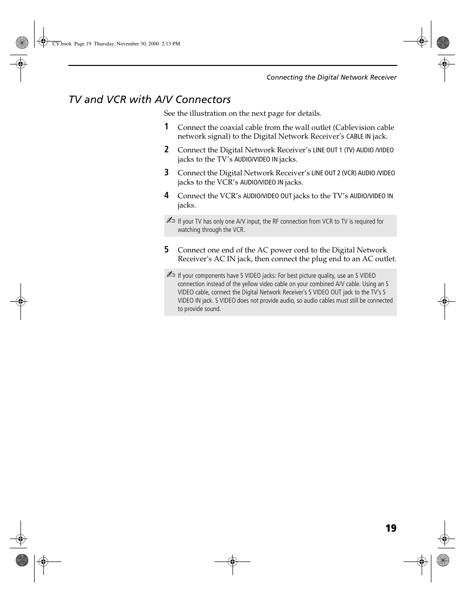 Tv and vcr with a/v connectors, 19 tv and vcr with a/v connectors | Sony DHG-M55CV User Manual | Page 25 / 38