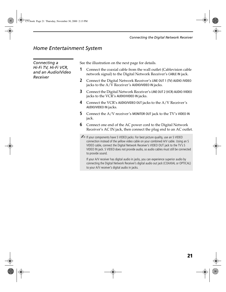 Home entertainment system, 21 home entertainment system | Sony DHG-M55CV User Manual | Page 27 / 38