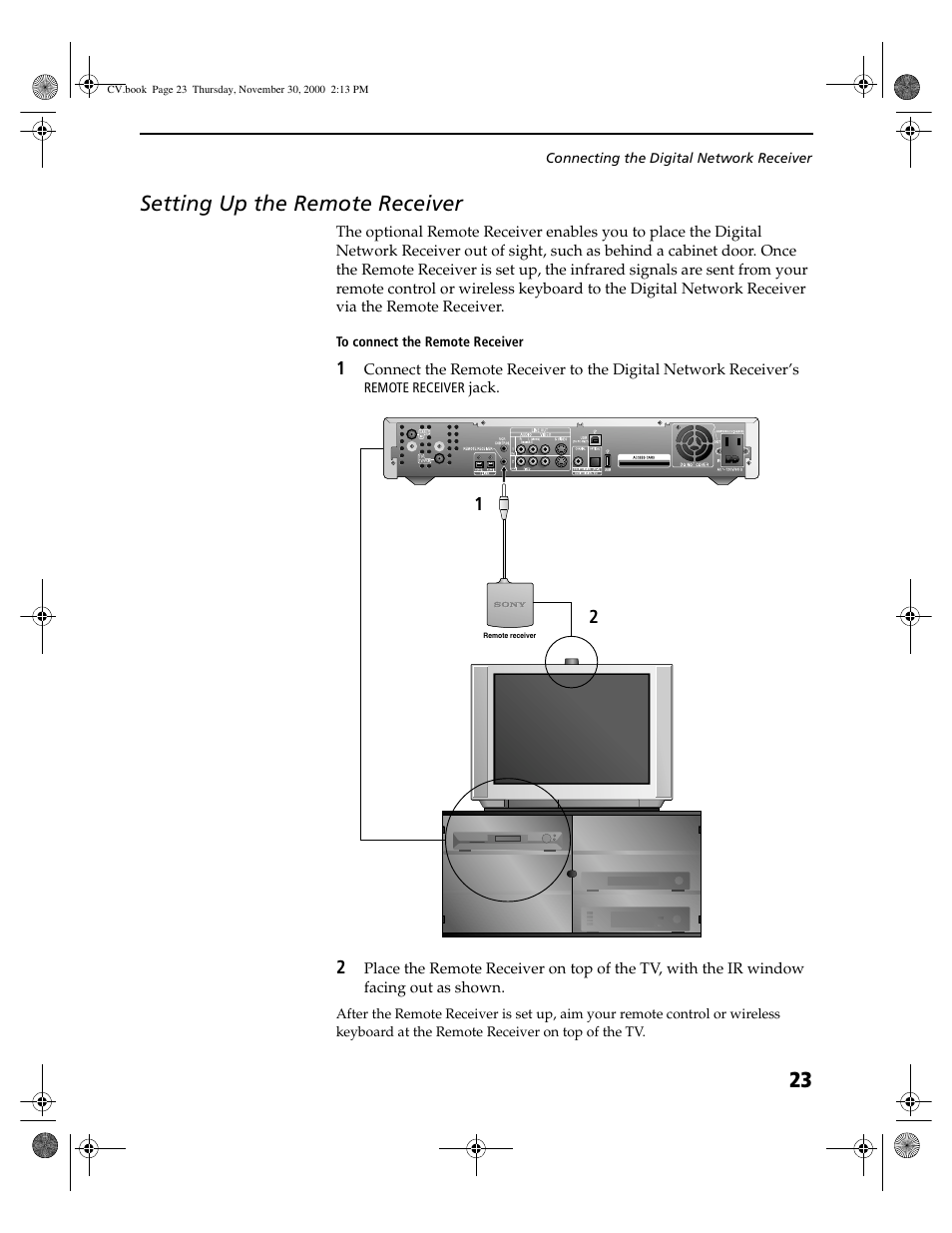 Setting up the remote receiver, 23 setting up the remote receiver | Sony DHG-M55CV User Manual | Page 29 / 38