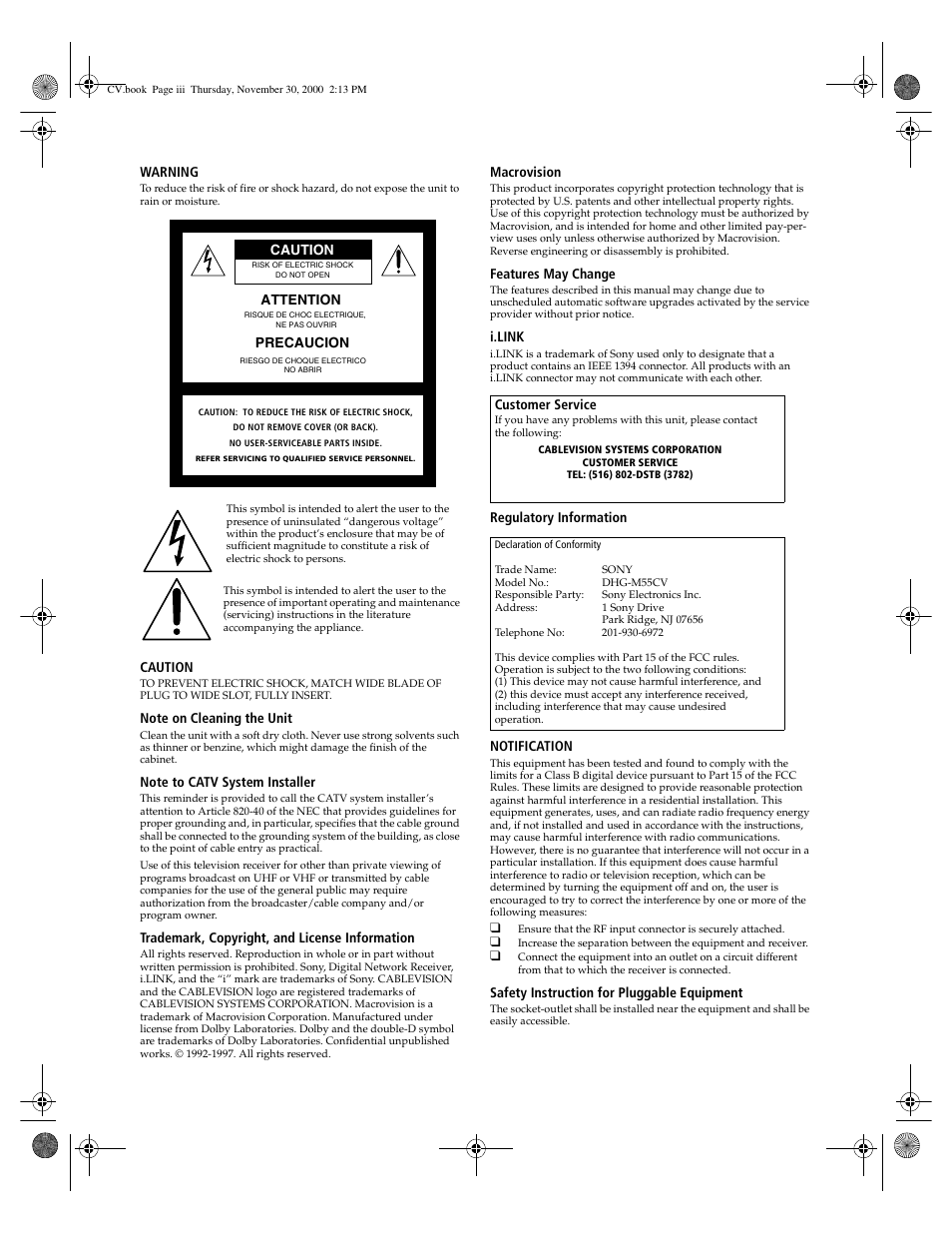 Sony DHG-M55CV User Manual | Page 3 / 38