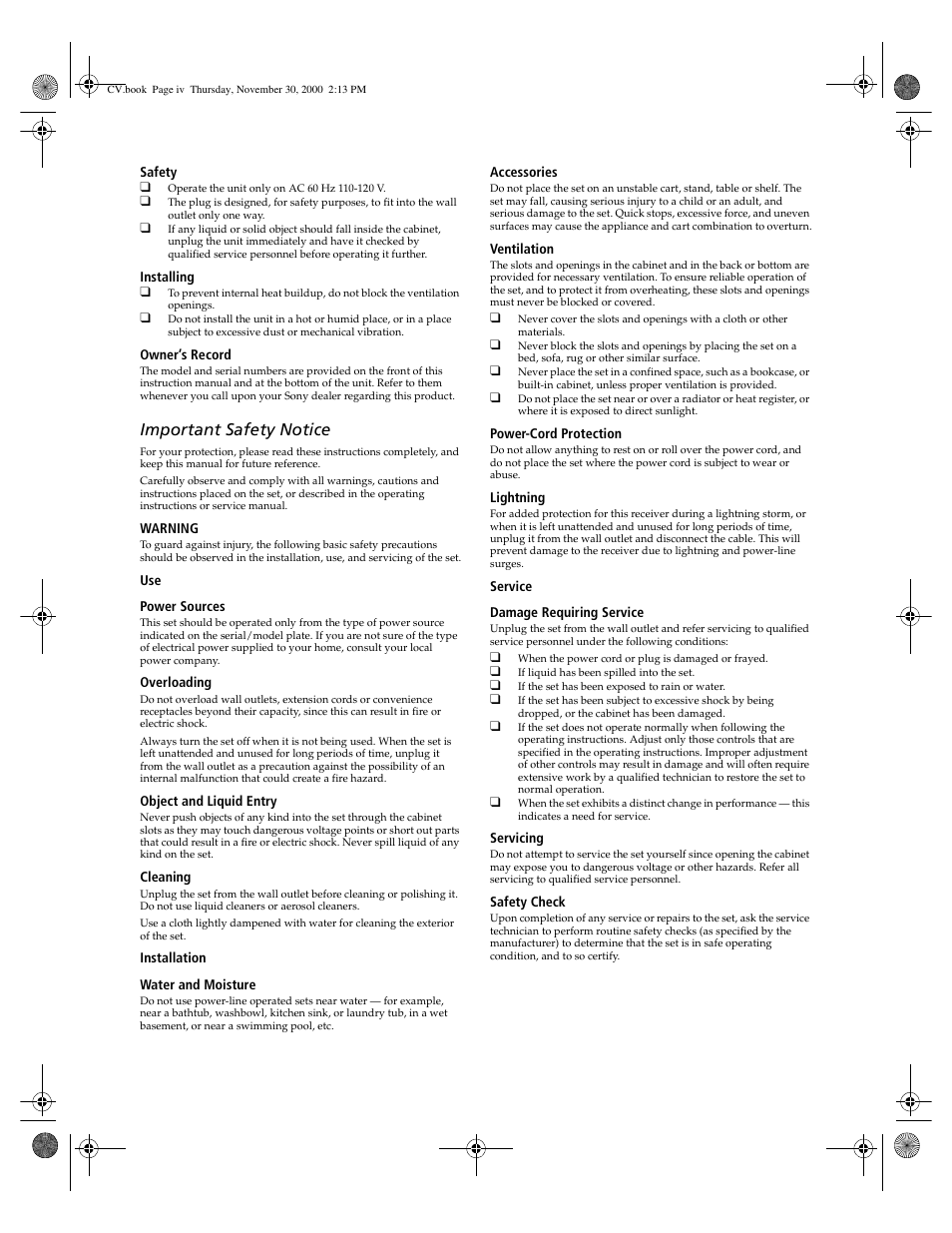 Important safety notice | Sony DHG-M55CV User Manual | Page 4 / 38