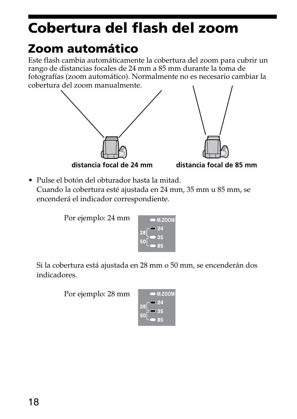 Cobertura del flash del zoom, Zoom automático | Sony HVL-F36AM User Manual | Page 102 / 212