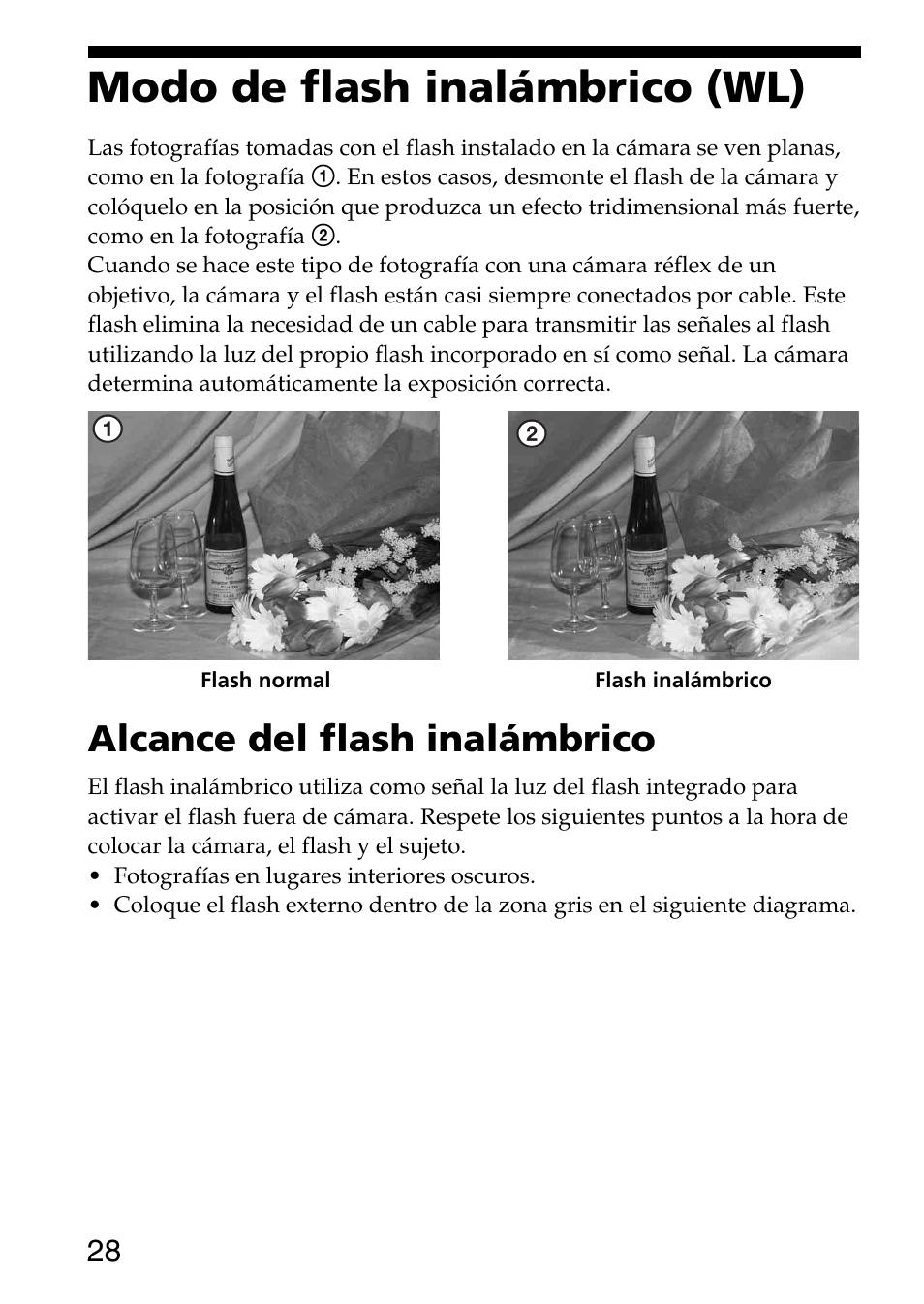 Modo de flash inalámbrico (wl), Alcance del flash inalámbrico | Sony HVL-F36AM User Manual | Page 112 / 212