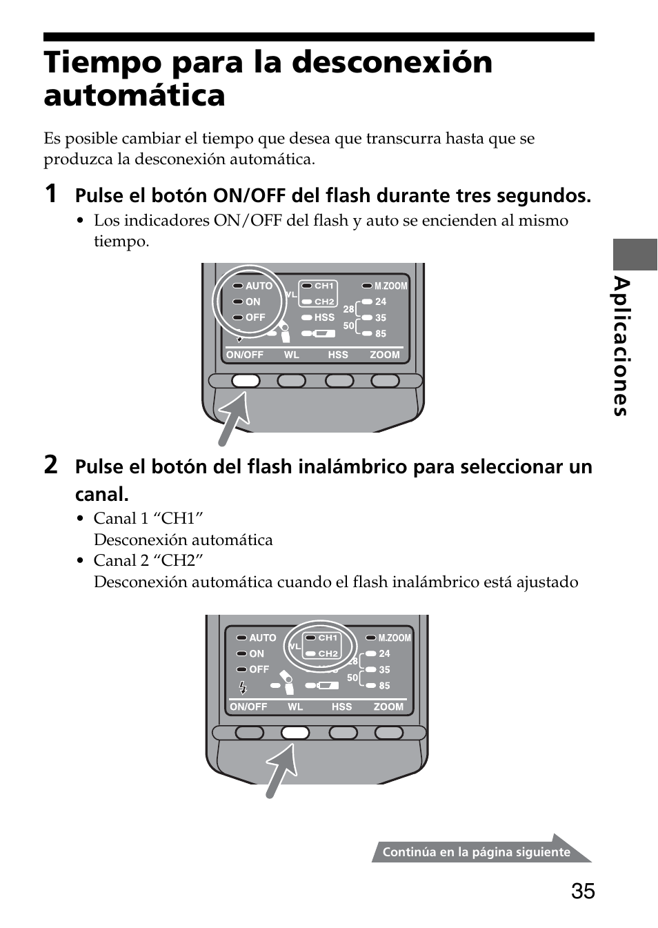 Tiempo para la desconexión automática | Sony HVL-F36AM User Manual | Page 119 / 212