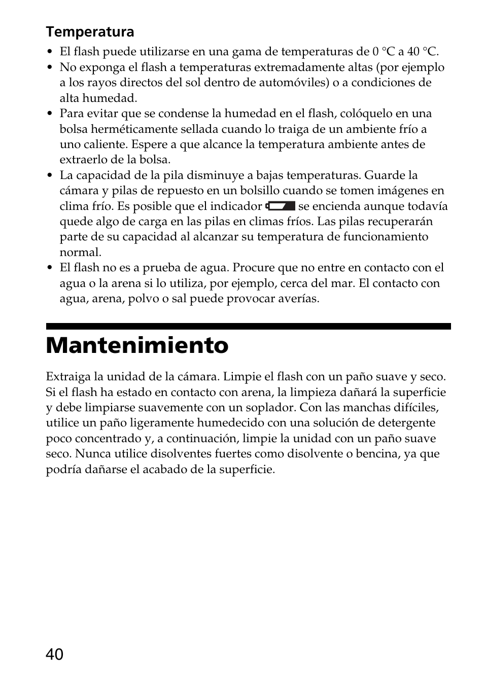 Mantenimiento | Sony HVL-F36AM User Manual | Page 124 / 212