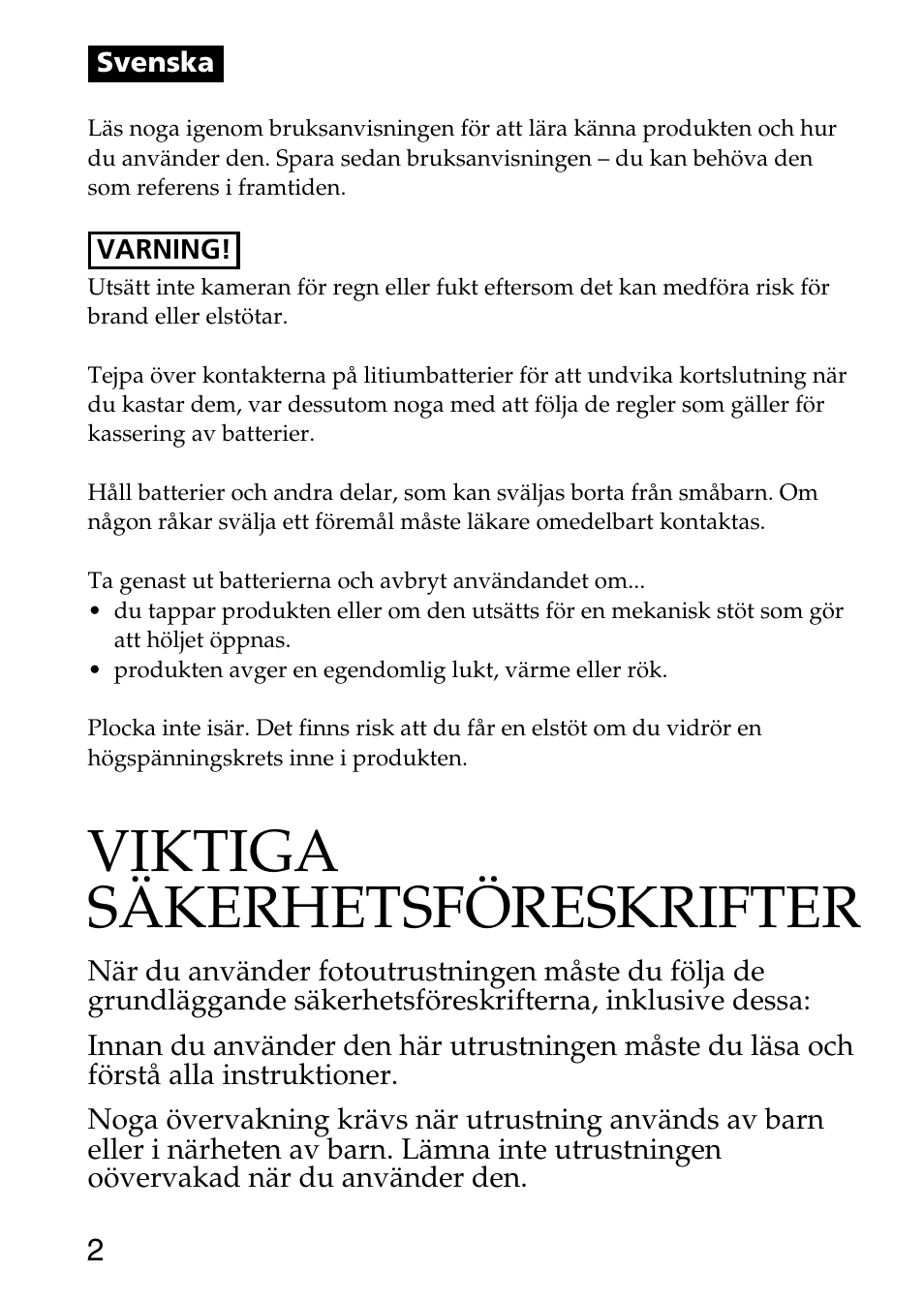 Viktiga säkerhetsföreskrifter | Sony HVL-F36AM User Manual | Page 128 / 212