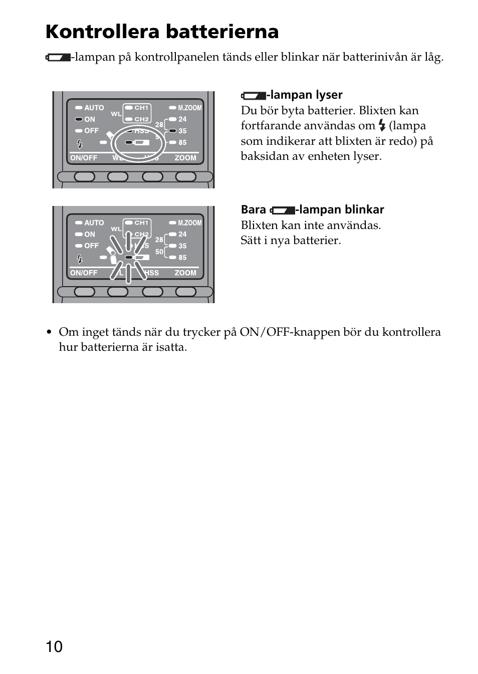 Kontrollera batterierna | Sony HVL-F36AM User Manual | Page 136 / 212