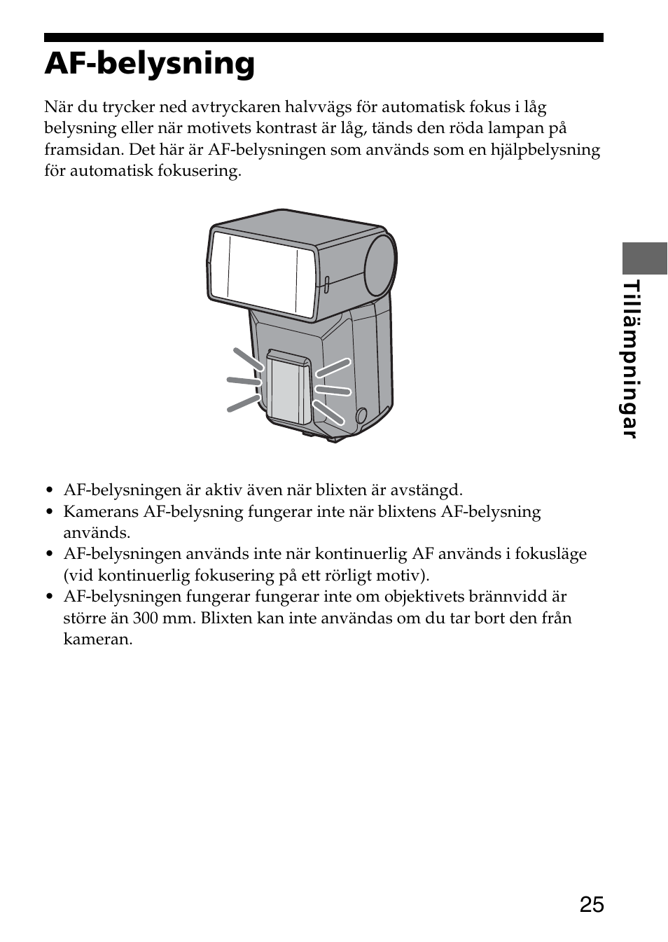 Af-belysning, 25 tillämpningar | Sony HVL-F36AM User Manual | Page 151 / 212