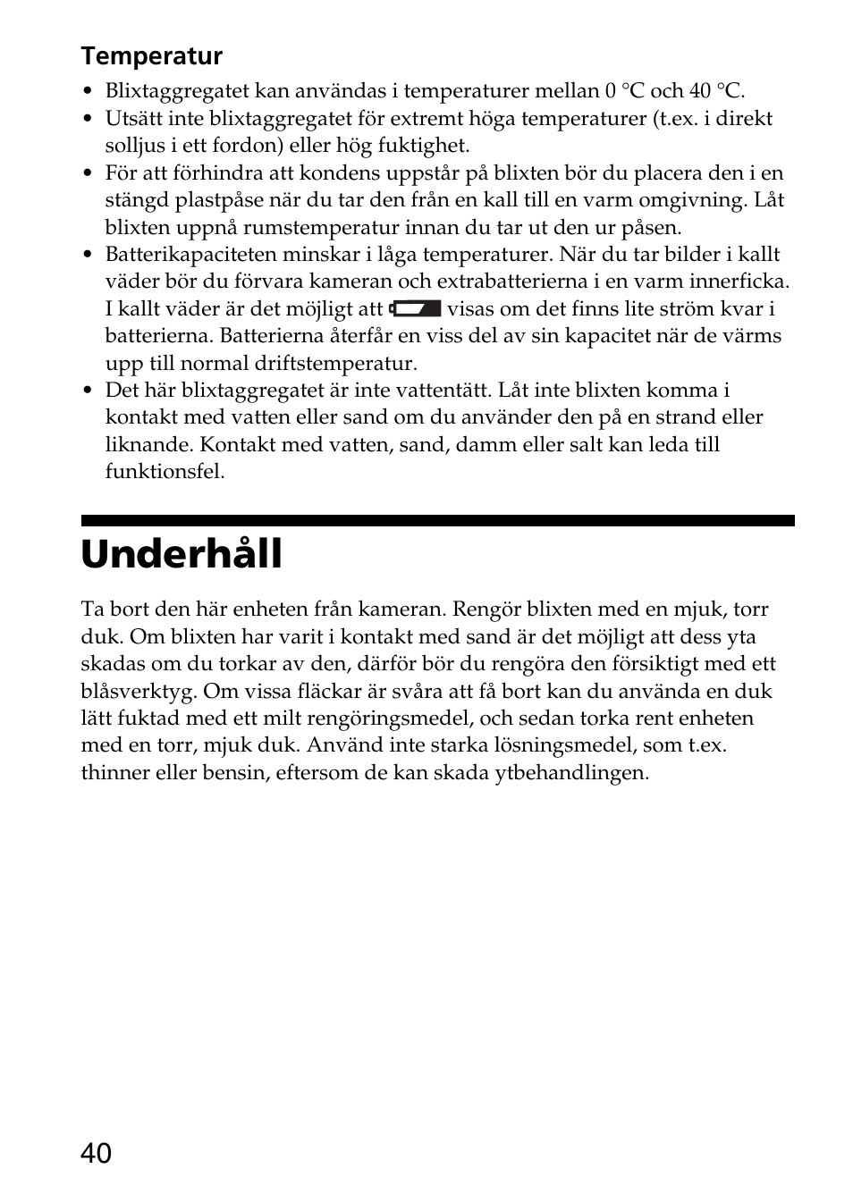 Underhåll | Sony HVL-F36AM User Manual | Page 166 / 212