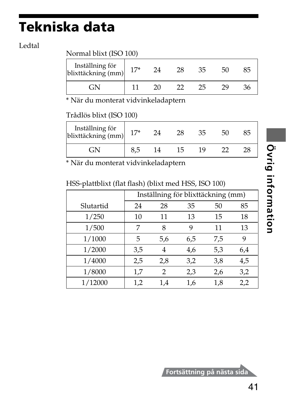 Tekniska data, 41 övrig information | Sony HVL-F36AM User Manual | Page 167 / 212