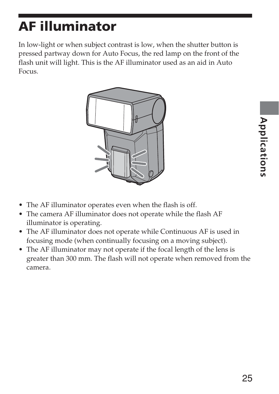 Af illuminator, 25 applications | Sony HVL-F36AM User Manual | Page 25 / 212