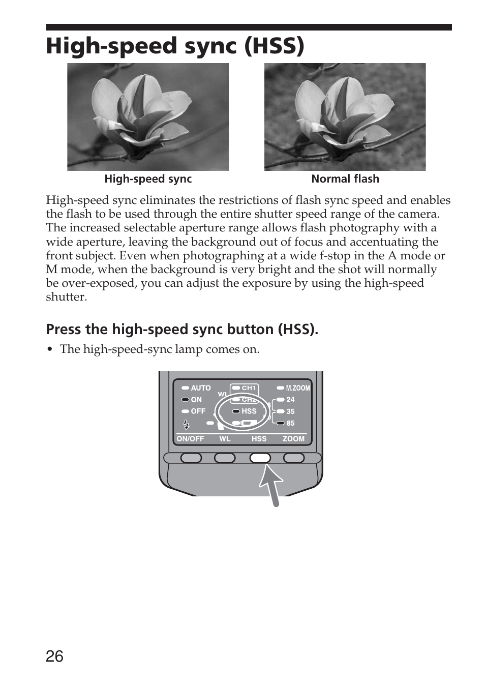 High-speed sync (hss) | Sony HVL-F36AM User Manual | Page 26 / 212