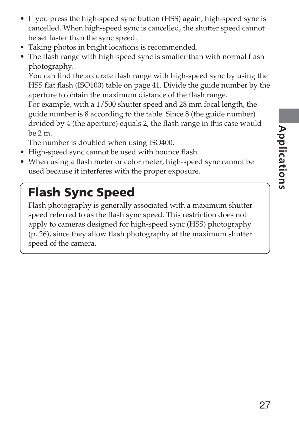 Flash sync speed, 27 applications | Sony HVL-F36AM User Manual | Page 27 / 212