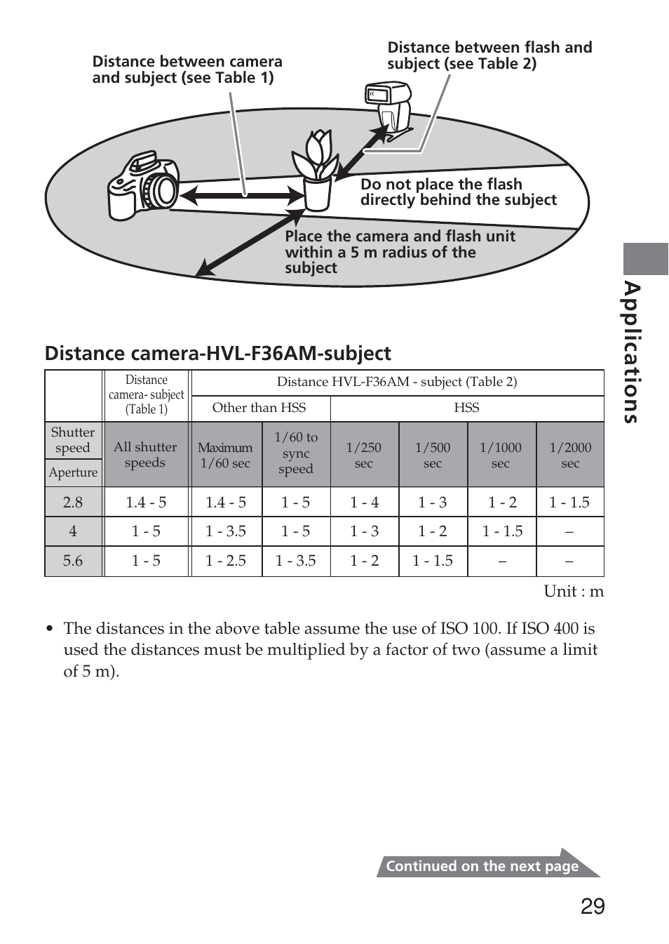 29 applications, Distance camera-hvl-f36am-subject | Sony HVL-F36AM User Manual | Page 29 / 212