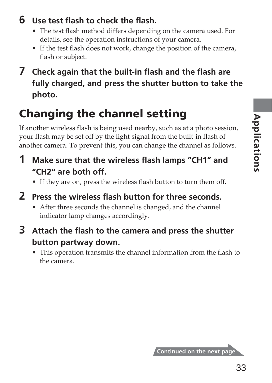 Changing the channel setting | Sony HVL-F36AM User Manual | Page 33 / 212