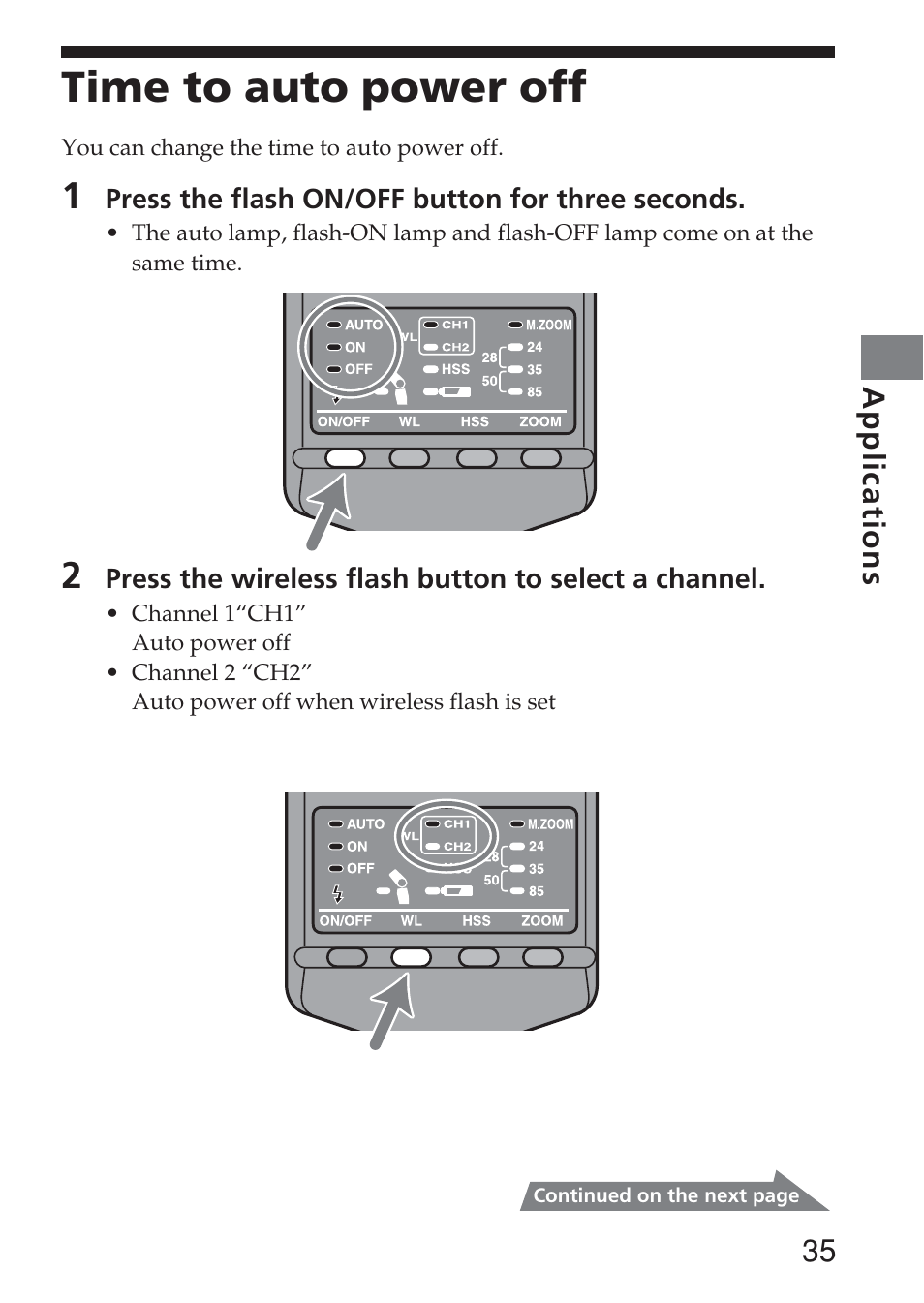 Time to auto power off | Sony HVL-F36AM User Manual | Page 35 / 212