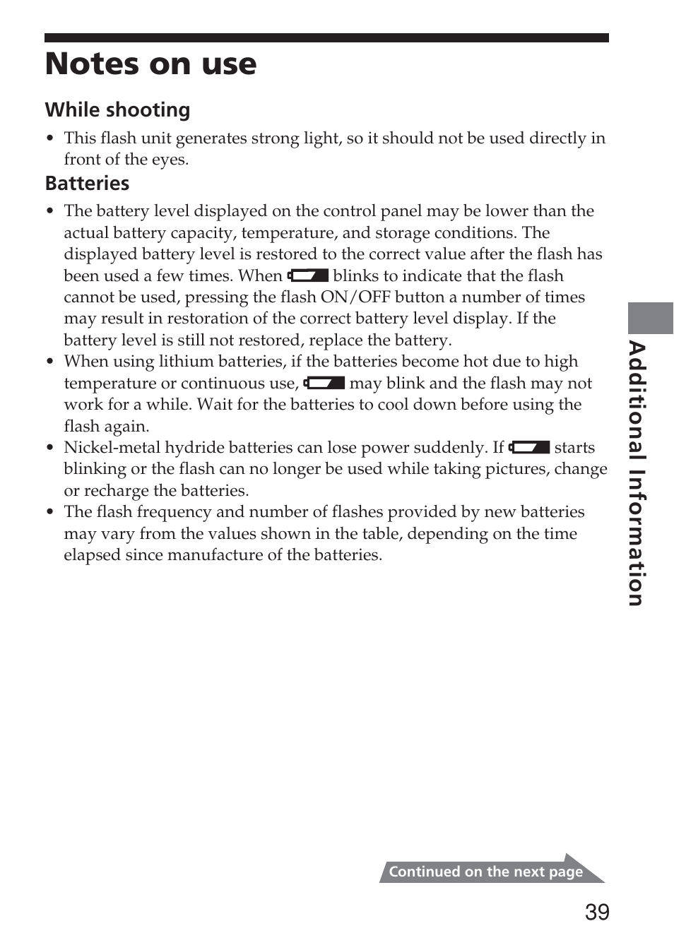 39 addit ional information | Sony HVL-F36AM User Manual | Page 39 / 212