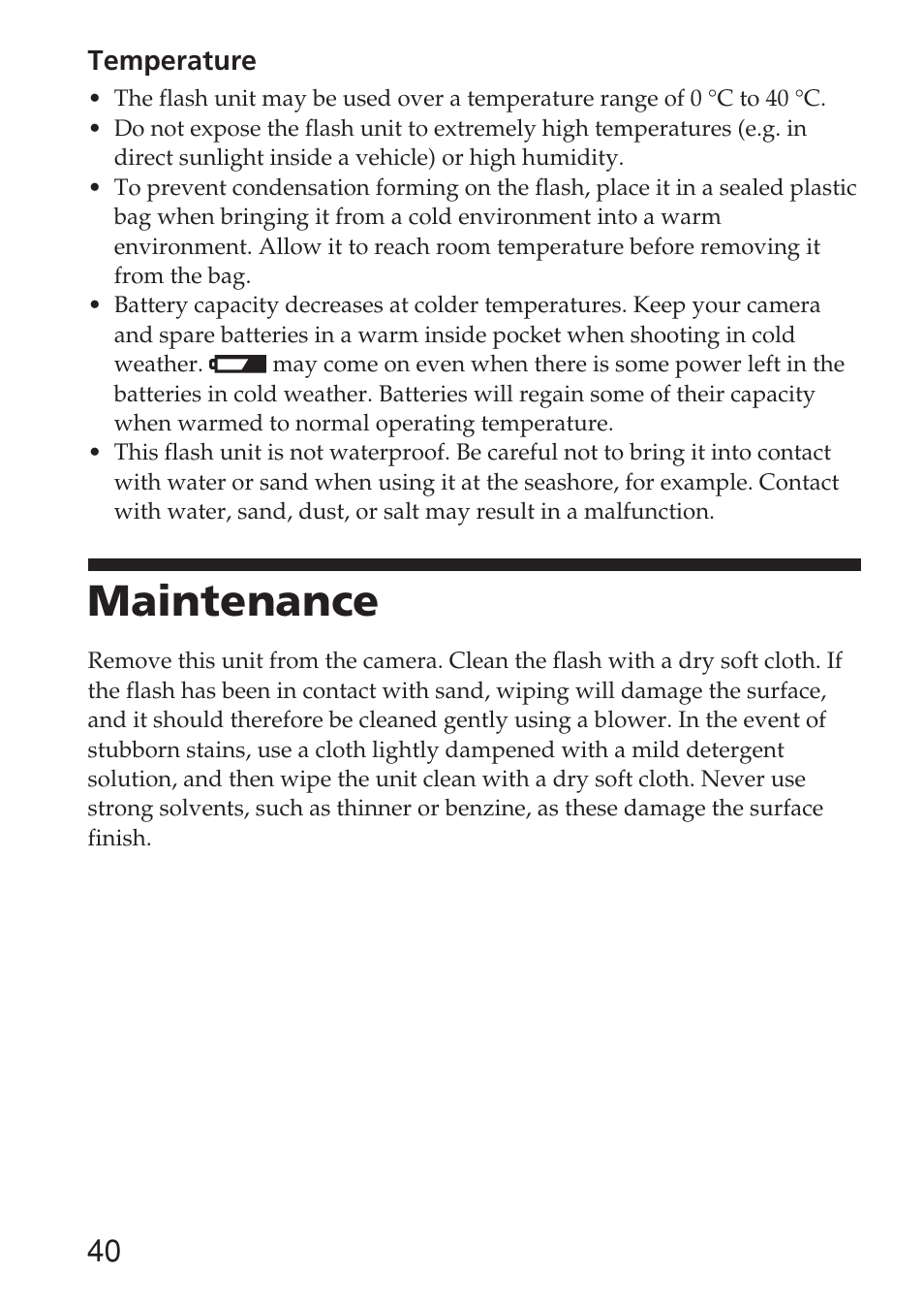 Maintenance | Sony HVL-F36AM User Manual | Page 40 / 212