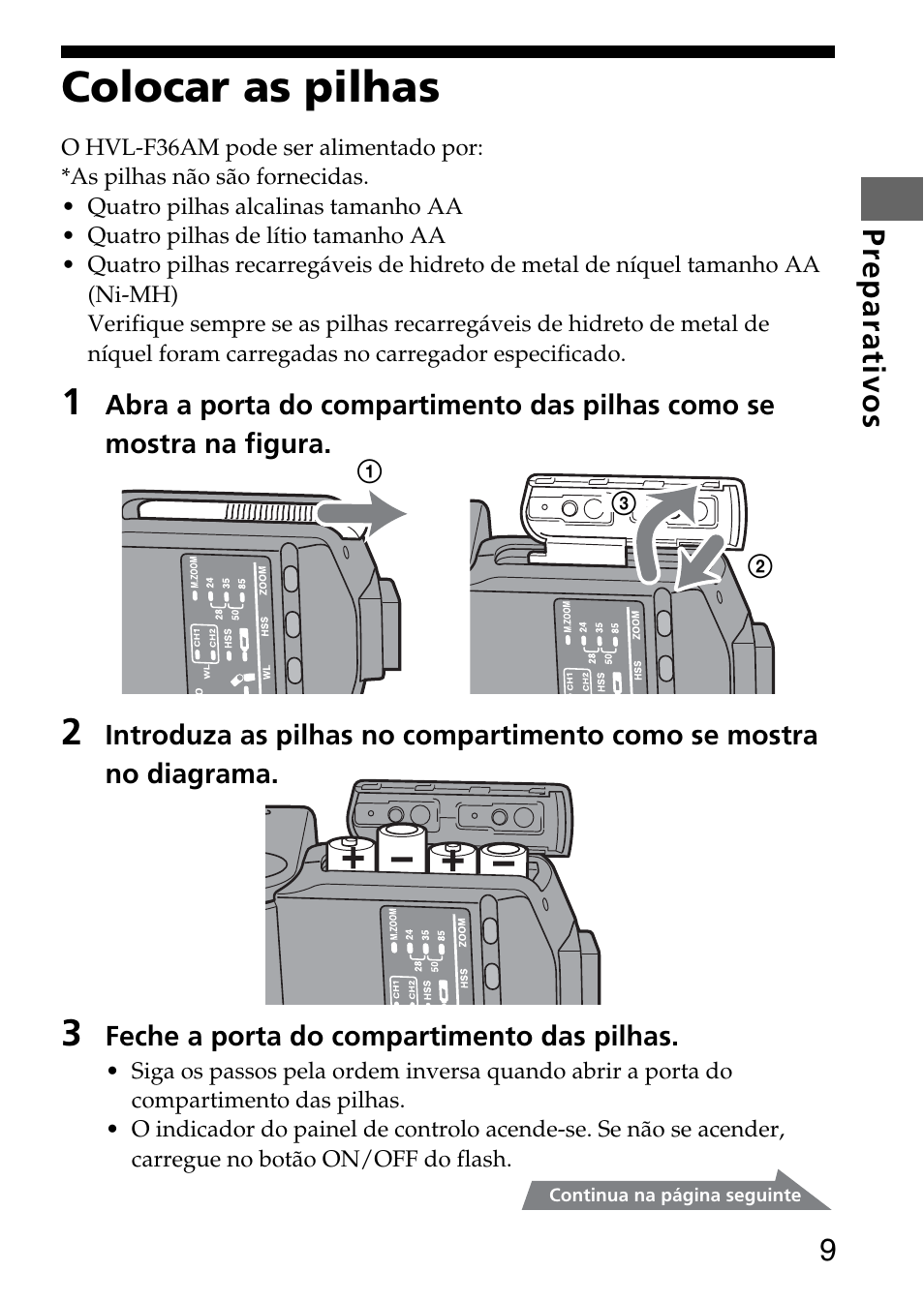 Colocar as pilhas | Sony HVL-F36AM User Manual | Page 51 / 212