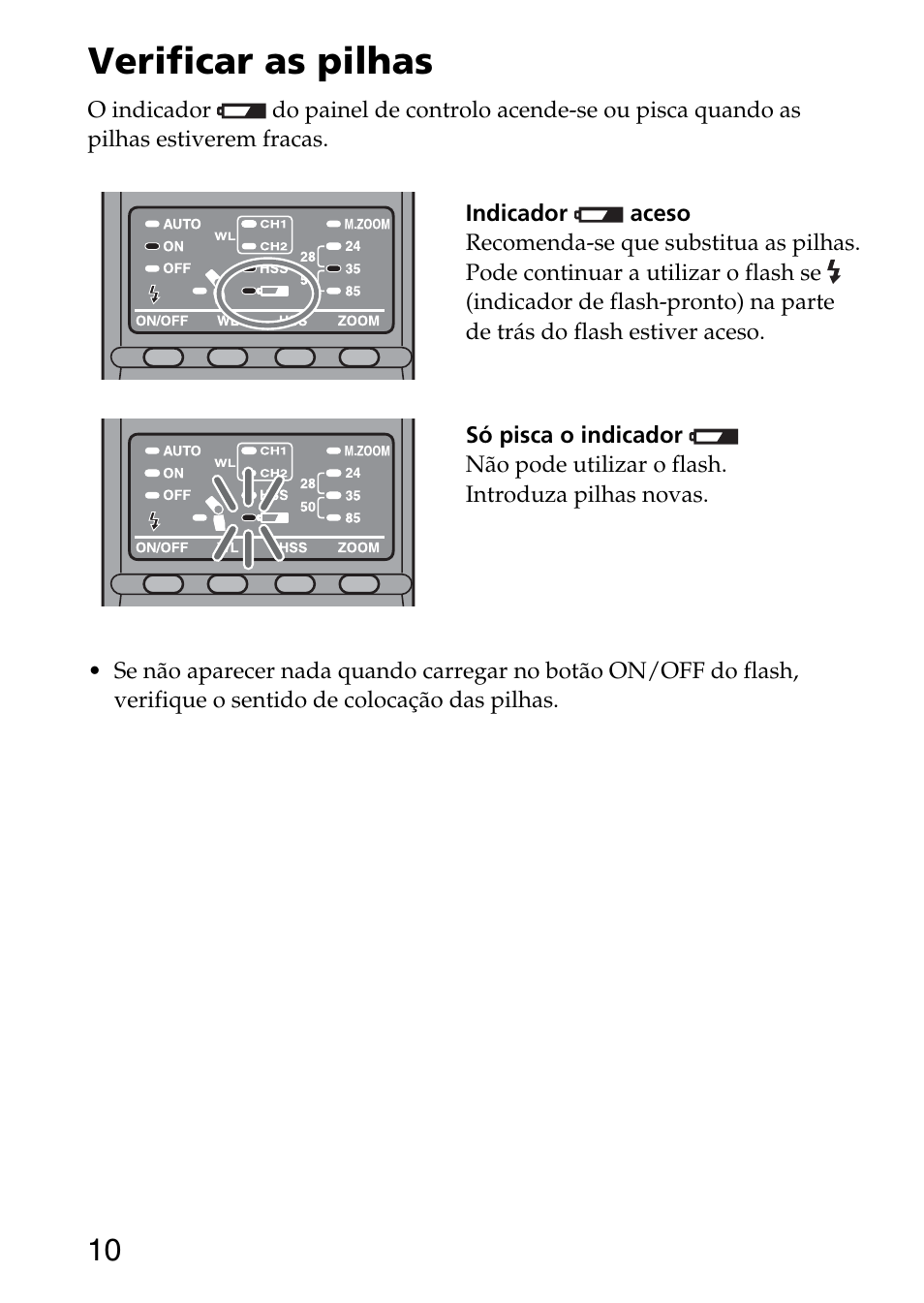 Verificar as pilhas | Sony HVL-F36AM User Manual | Page 52 / 212