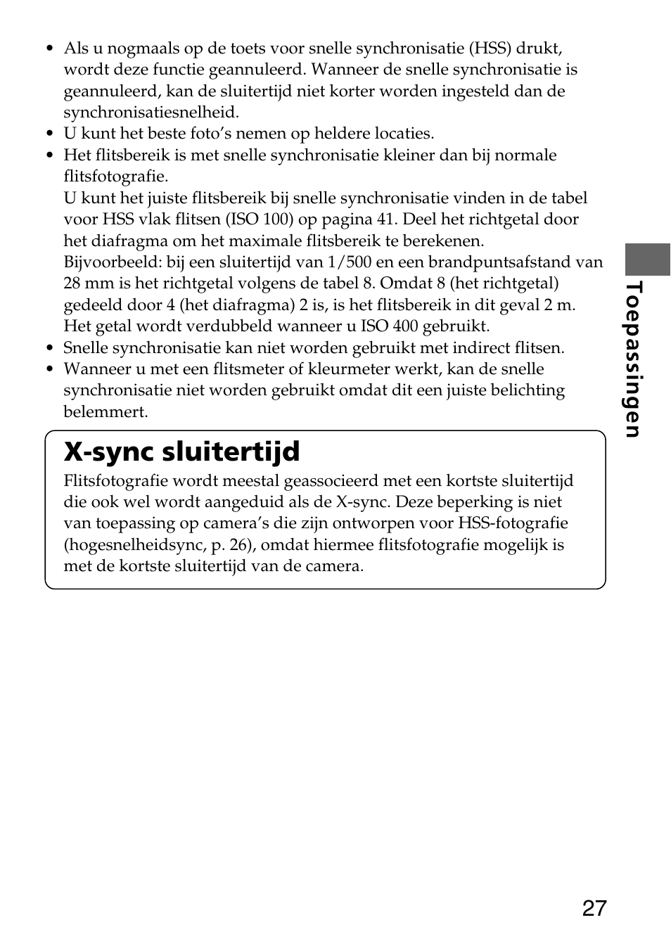 X-sync sluitertijd, 27 toepassingen | Sony HVL-F36AM User Manual | Page 69 / 212