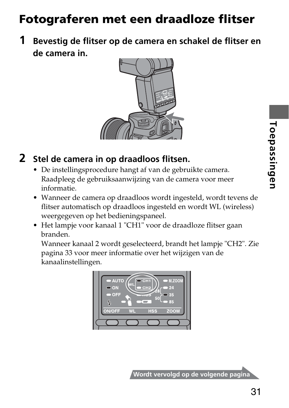 Fotograferen met een draadloze flitser 1 | Sony HVL-F36AM User Manual | Page 73 / 212