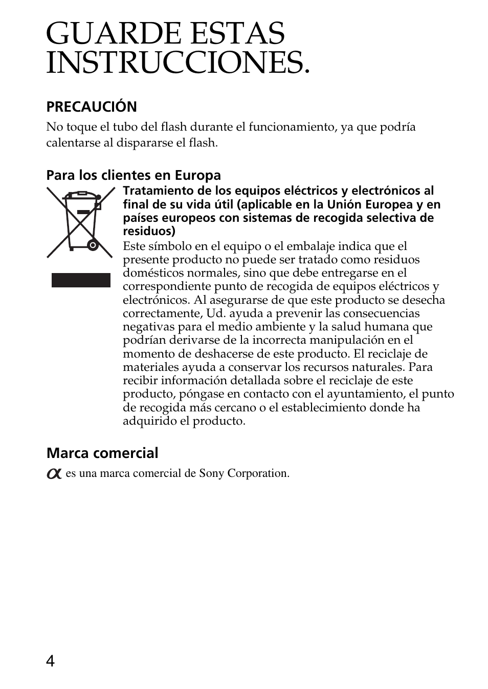 Guarde estas instrucciones | Sony HVL-F36AM User Manual | Page 88 / 212