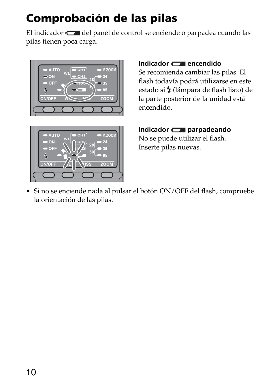 Comprobación de las pilas | Sony HVL-F36AM User Manual | Page 94 / 212